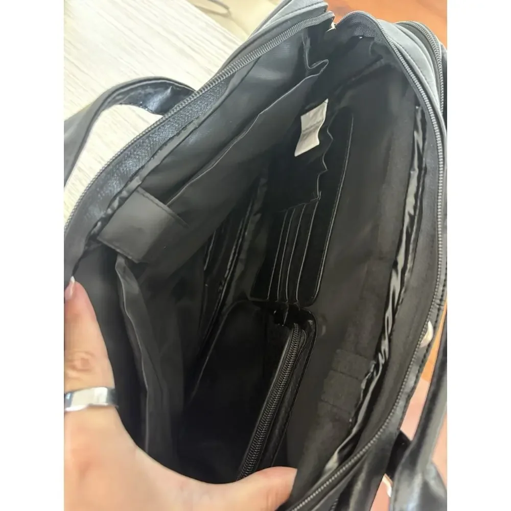 Black Faux Leather Laptop Briefcase Business Bag w/ Shoulder Strap NWOT